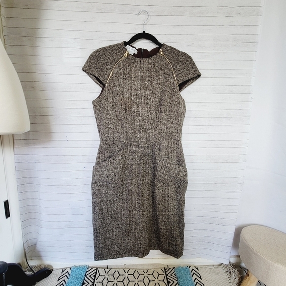 KAY UNGER BROWN TWEED DRESS, W POCKETS SZ 10 - Picture 1 of 13